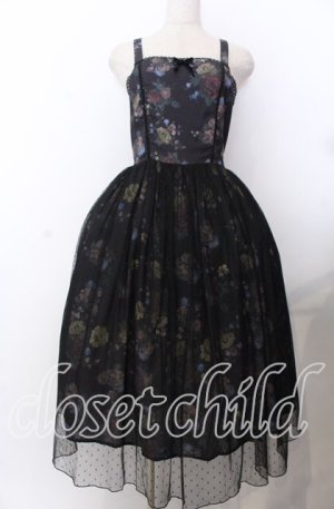 画像: axes femme kawaii / クラシックブーケ柄ジャンスカ M クロ O-25-11-28-049-AX-OP-OW-OS