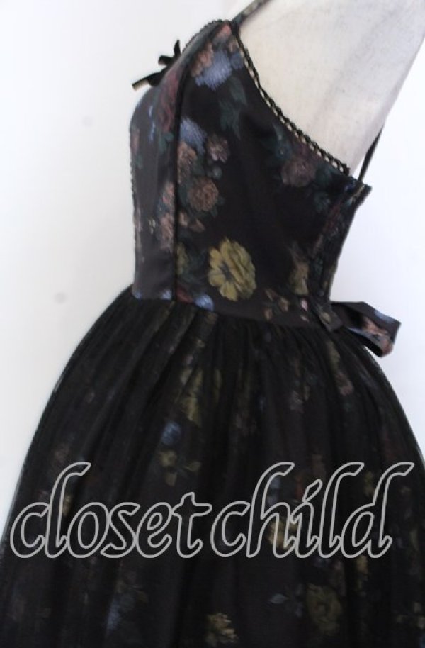 画像2: axes femme kawaii / クラシックブーケ柄ジャンスカ M クロ O-25-11-28-049-AX-OP-OW-OS (2)