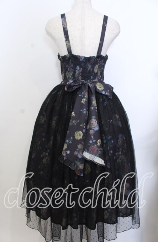 画像3: axes femme kawaii / クラシックブーケ柄ジャンスカ M クロ O-25-11-28-049-AX-OP-OW-OS (3)