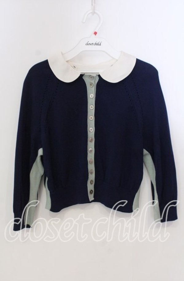画像1: Jane Marple Dans Le Salon / Compact Yarn Spare Collar Bolero Cardigan　カーディガン M ネイビー O-25-11-28-058-JM-TO-OW-ZT1130U (1)