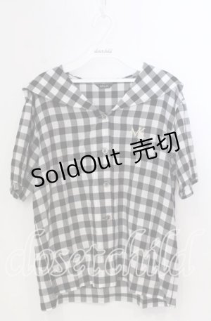 画像: MILK / ギンガムチェック半袖セーラーブラウス  クロ O-25-11-28-064-ML-BL-OW-ZT1130R