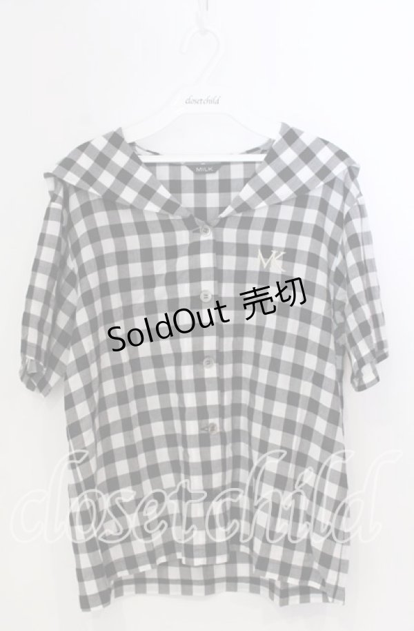 画像1: MILK / ギンガムチェック半袖セーラーブラウス  クロ O-25-11-28-064-ML-BL-OW-ZT1130R (1)