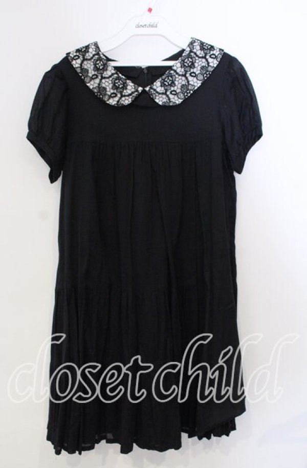 画像1: Jane Marple / レースカラーのコットンワンピース M クロ O-25-11-28-067-JM-OP-OW-ZT1130R (1)