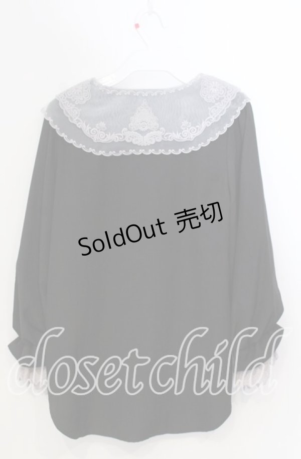 画像2: axes femme POETIQUE / 刺繍ビッグ襟ボリューム袖ブラウス M クロ O-25-11-28-070-AX-BL-OW-OS (2)