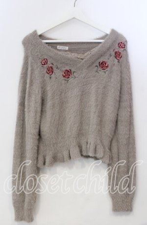 画像: axes femme / ローズ刺繍フェザーニット F ブラウン系 O-25-11-28-074-AX-TO-OW-OS