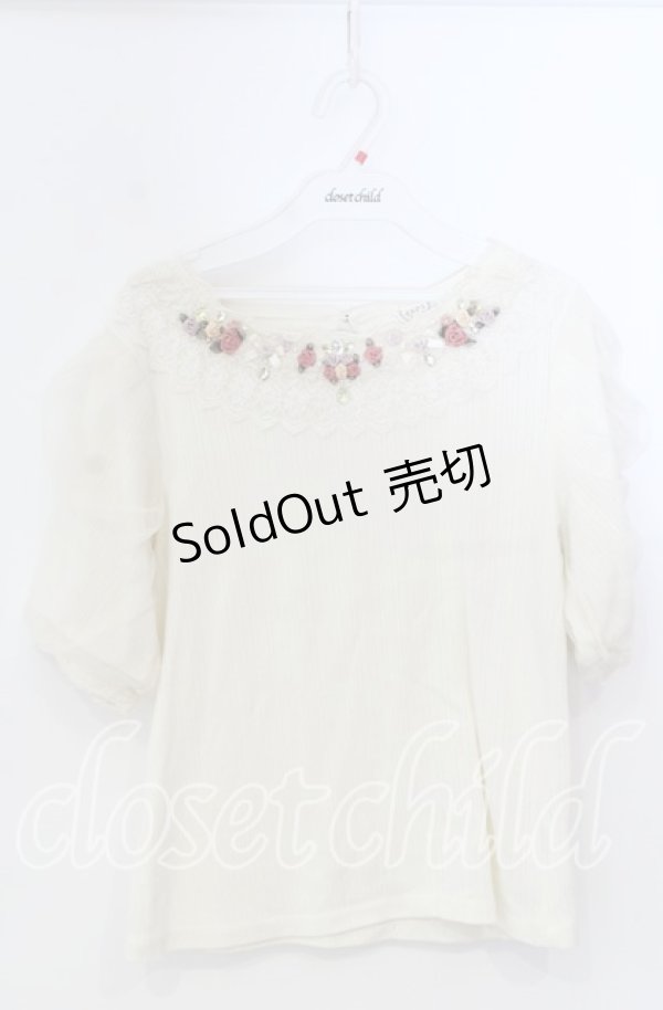 画像1: axes femme / 巻きバラのふんわりチュール袖プルオーバー M キナリ O-25-11-28-076-AX-TO-OW-OS (1)