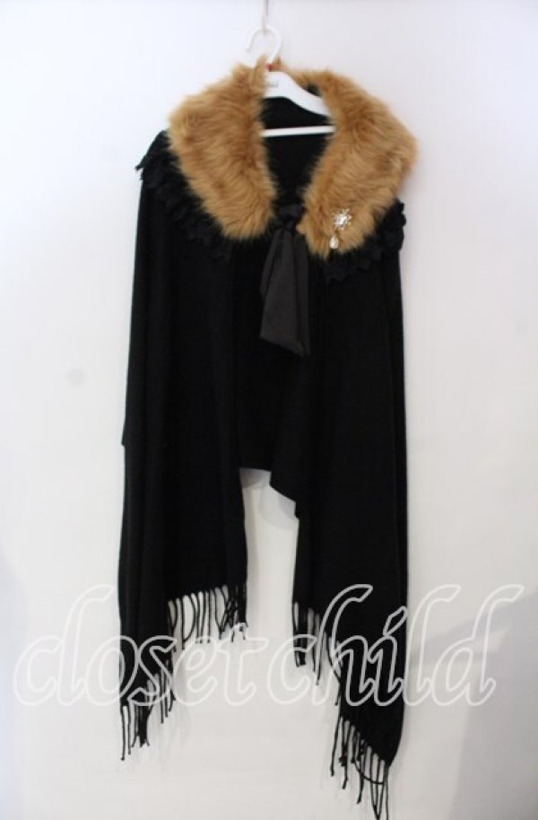 画像1: axes femme / ファーカラー付きストール  クロ O-25-11-28-081-AX-ZA-OW-ZT1130R (1)