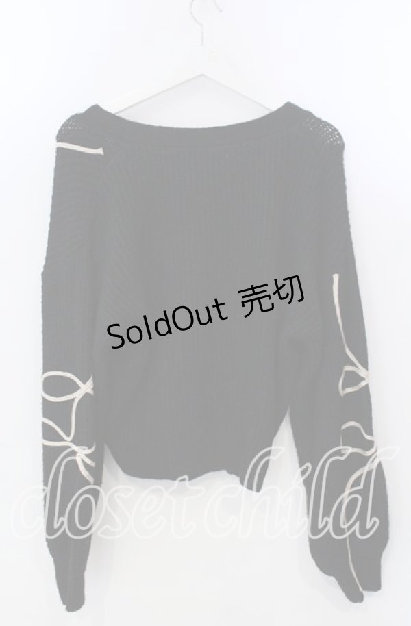 画像2: axes femme / リボンテープ風刺繍ニットカーディガン F クロ O-25-11-28-083-AX-TO-OW-OS (2)