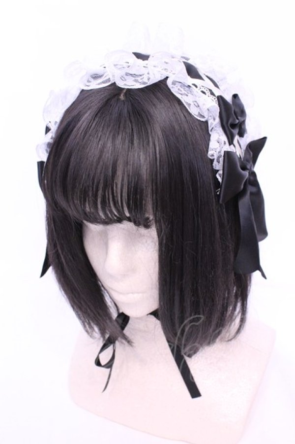 画像1: LOLITAその他 / レースアップヘッドドレス  クロ×シロ O-25-11-28-1049-LO-AC-OW-OS (1)
