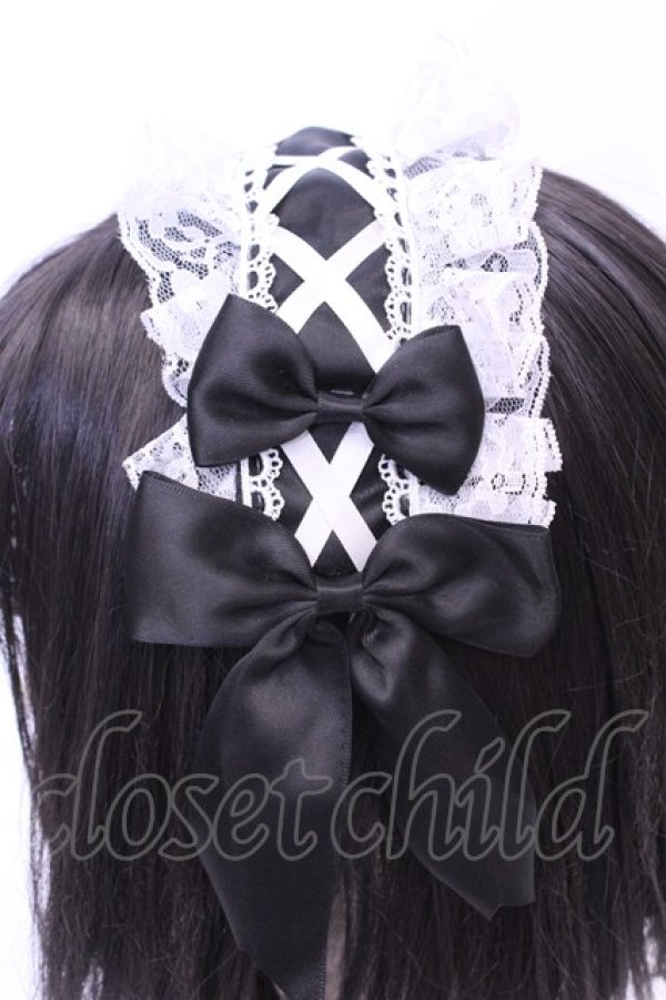 画像2: LOLITAその他 / レースアップヘッドドレス  クロ×シロ O-25-11-28-1049-LO-AC-OW-OS (2)