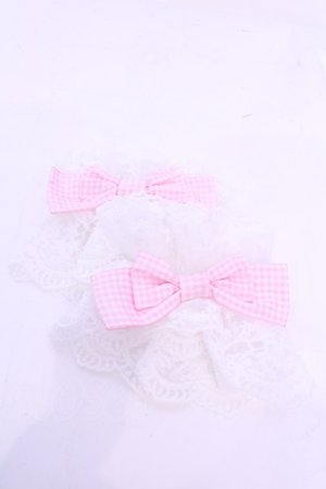 画像: Chalmiere / チェックリボンお袖留め  シロ×ピンク O-25-11-28-1022-LO-ZA-OW-OS