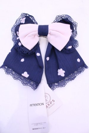 画像: axes femme kawaii / 桜柄リボンバレッタ  ネイビー×ピンク O-25-11-28-1038-AX-AC-IG-OS