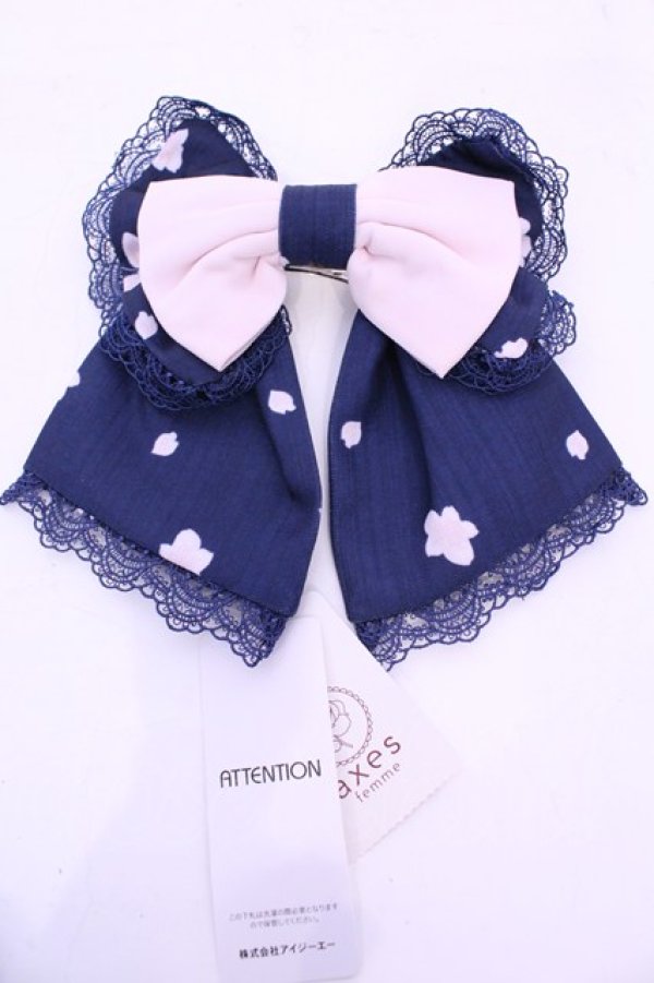 画像1: axes femme kawaii / 桜柄リボンバレッタ  ネイビー×ピンク O-25-11-28-1038-AX-AC-IG-OS (1)