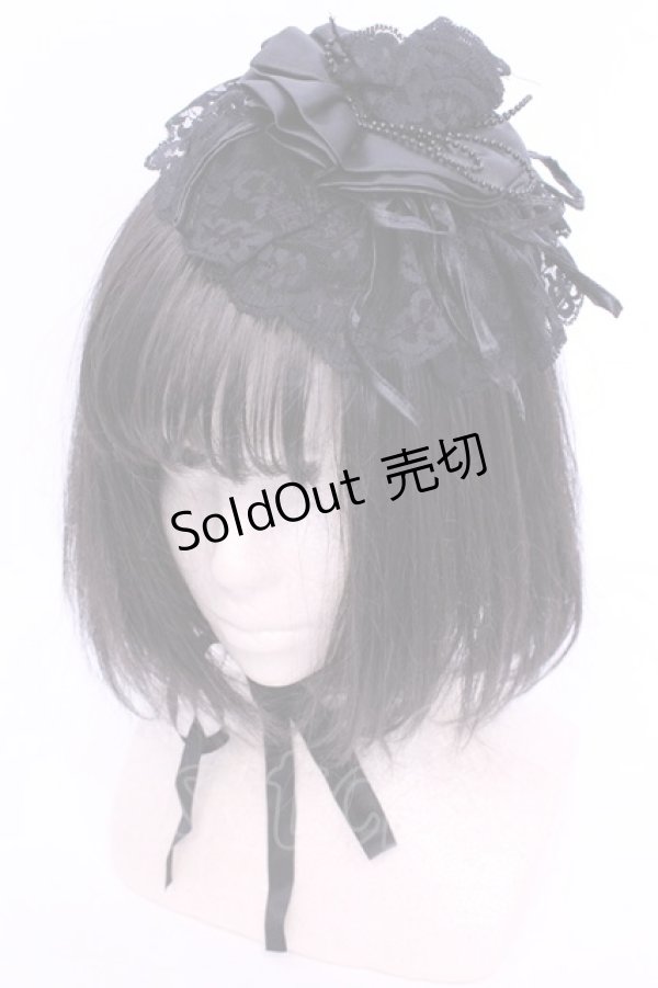 画像1: MARBLE / ゴシック調デコレーションバラボンネット（ヘッドドレス）  ブラック O-25-11-28-1039-GO-AC-OW-OS (1)