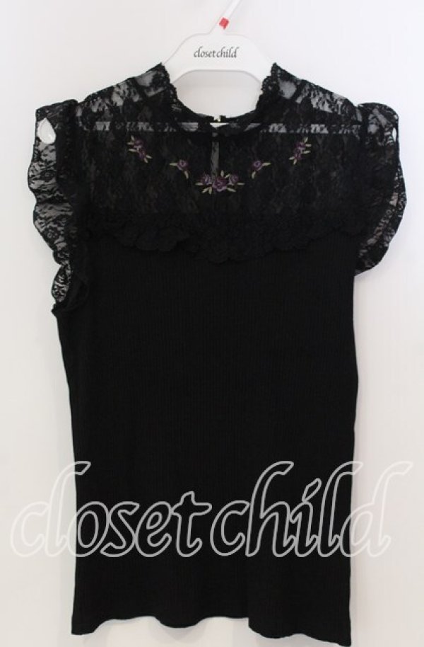 画像1: axes femme / バラ刺繍ビスチェ切替タンク M クロ O-25-11-28-090-AX-TO-OW-OS (1)