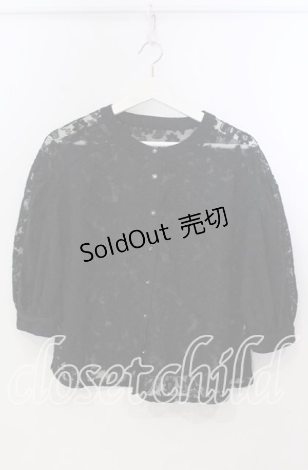 画像1: axes femme / 総レースボリューム袖ブラウス M クロ O-25-11-28-098-AX-BL-OW-OS (1)