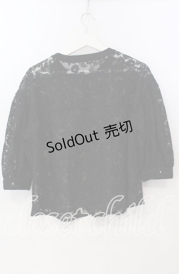 画像2: axes femme / 総レースボリューム袖ブラウス M クロ O-25-11-28-098-AX-BL-OW-OS (2)