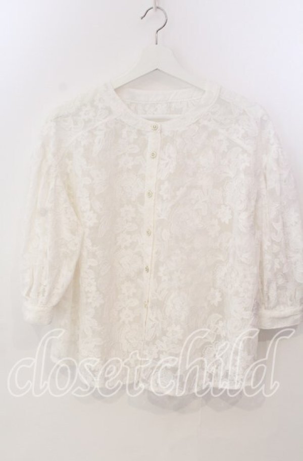 画像1: axes femme / 総レースボリューム袖ブラウス M シロ O-25-11-28-099-AX-BL-OW-OS (1)