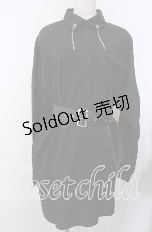 画像: Jamieエーエヌケー / ベルト付きシャツワンピース  クロ O-25-11-28-022-LO-OP-IG-ZT1130U