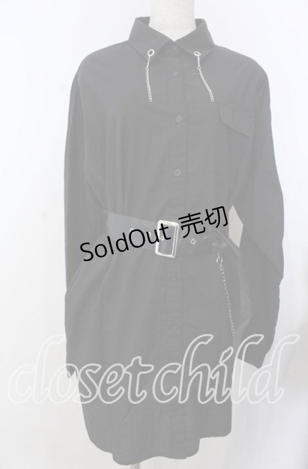 画像1: Jamieエーエヌケー / ベルト付きシャツワンピース  クロ O-25-11-28-022-LO-OP-IG-ZT1130U (1)