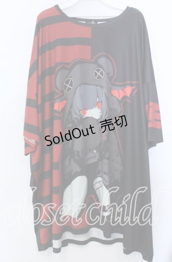 画像1: NieR CLOTHING / MASCOT オーバーサイズカットソー  ブラック×レッド O-25-11-28-004-PU-TO-IG-ZT457 (1)