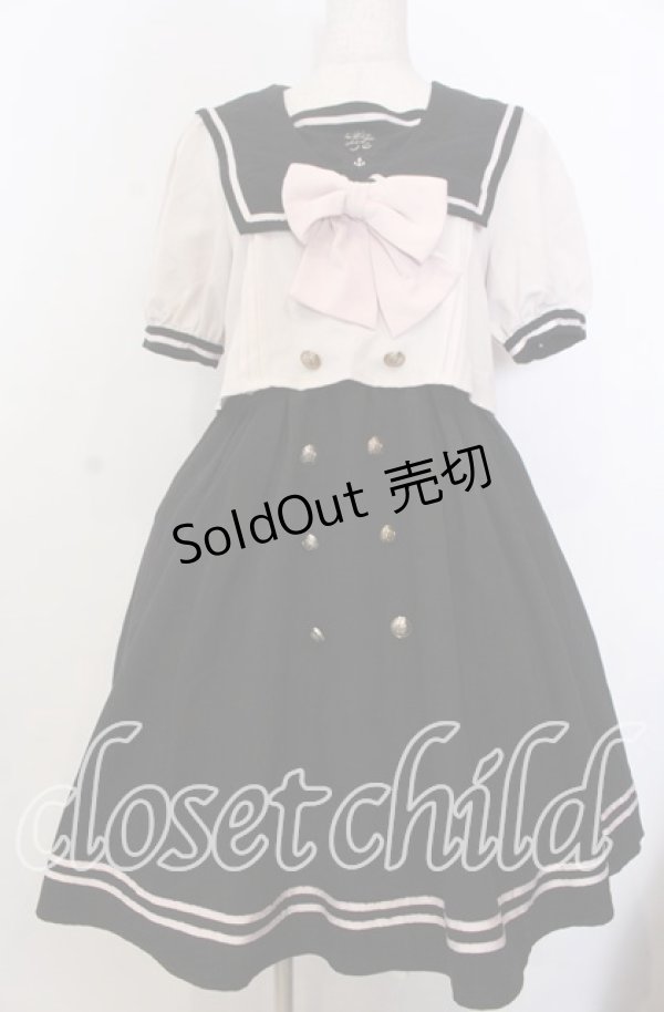 画像1: Amavel / カラフルセットアップ風セーラーワンピース  クロ×ピンク O-25-11-28-042-CA-OP-OW-ZT502 (1)