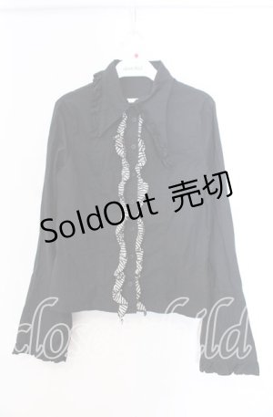 画像: PEACE NOW / ストライプフリルブラウス Ｍ ブラック O-25-11-29-004-PU-BL-IG-OS