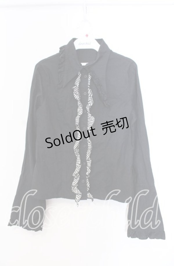 画像1: PEACE NOW / ストライプフリルブラウス Ｍ ブラック O-25-11-29-004-PU-BL-IG-OS (1)