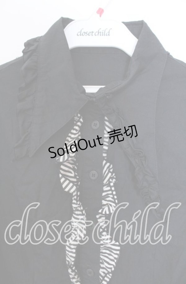 画像2: PEACE NOW / ストライプフリルブラウス Ｍ ブラック O-25-11-29-004-PU-BL-IG-OS (2)