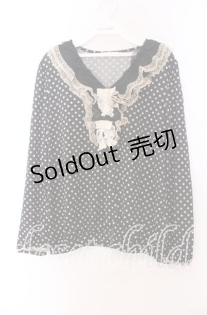 画像: axes femme / リボンレースドットカットソー  クロ×ベージュ O-25-11-29-041-AX-TO-IG-OS