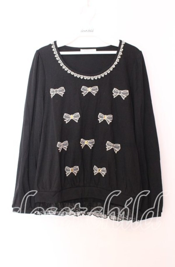 画像1: axes femme / チュールリボンアップリケカットソー Ｍ クロ O-25-11-29-044-AX-TO-IG-OS (1)