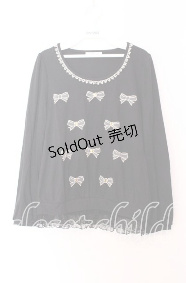 画像1: axes femme / チュールリボンアップリケカットソー Ｍ クロ O-25-11-29-044-AX-TO-IG-OS (1)