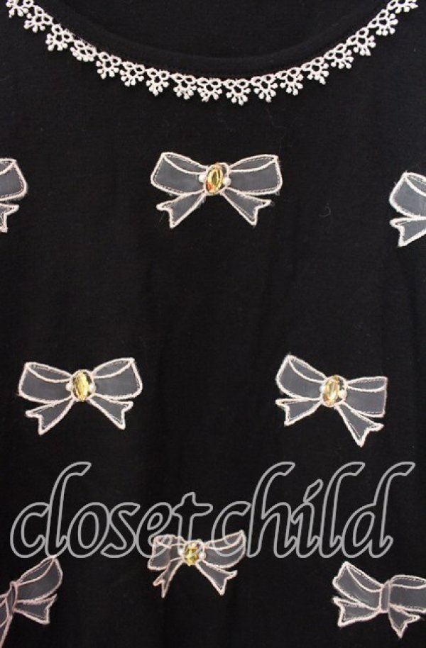 画像2: axes femme / チュールリボンアップリケカットソー Ｍ クロ O-25-11-29-044-AX-TO-IG-OS (2)