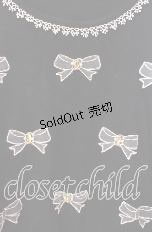 画像2: axes femme / チュールリボンアップリケカットソー Ｍ クロ O-25-11-29-044-AX-TO-IG-OS (2)