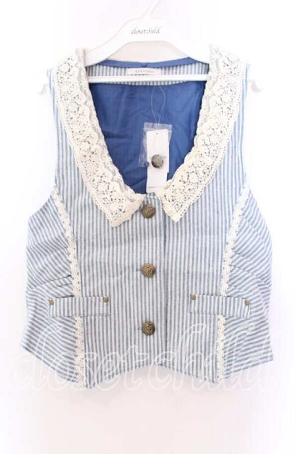 画像1: axes femme / レース襟ベスト  ブルー×オフ O-25-11-29-054-AX-TO-IG-OS (1)