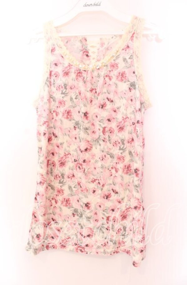 画像1: axes femme / バックレースアップデザインローズタンクトップ  アイボリー×ピンク O-25-11-29-063-AX-TO-IG-OS (1)