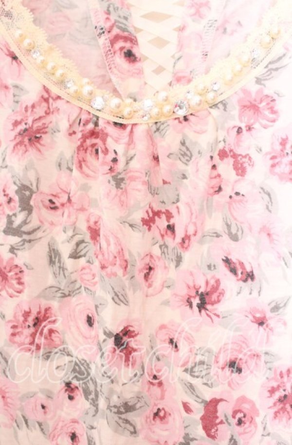 画像2: axes femme / バックレースアップデザインローズタンクトップ  アイボリー×ピンク O-25-11-29-063-AX-TO-IG-OS (2)