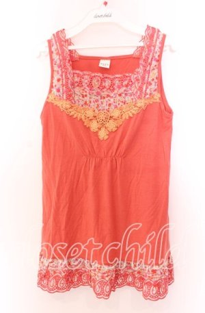 画像: axes femme / 花柄切り替え刺繍タンクトップ  オレンジ O-25-11-29-069-AX-TO-IG-OS