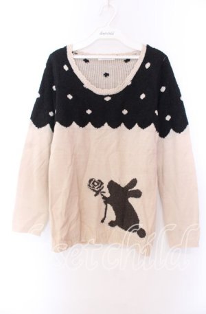 画像: axes femme / シャギーうさぎニット  ベージュ×クロ O-25-11-29-072-AX-TO-IG-OS