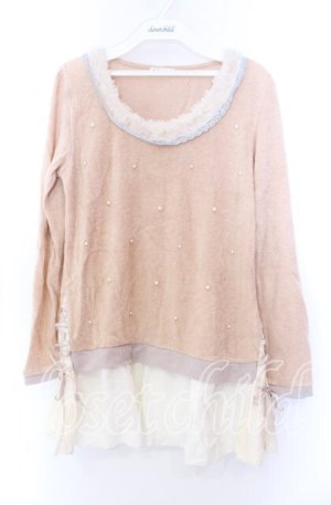 画像: axes femme / パール付き裾デザインプルオーバー  ベージュ系 O-25-11-29-074-AX-TO-IG-OS