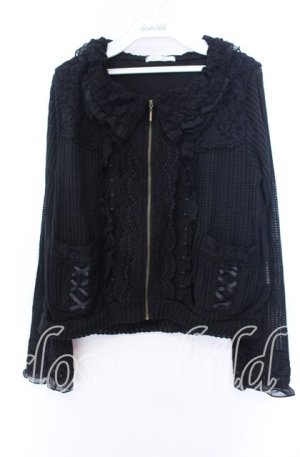 画像: axes femme / レース配色ニットパーカー Ｍ クロ O-25-11-29-075-AX-TO-IG-OS