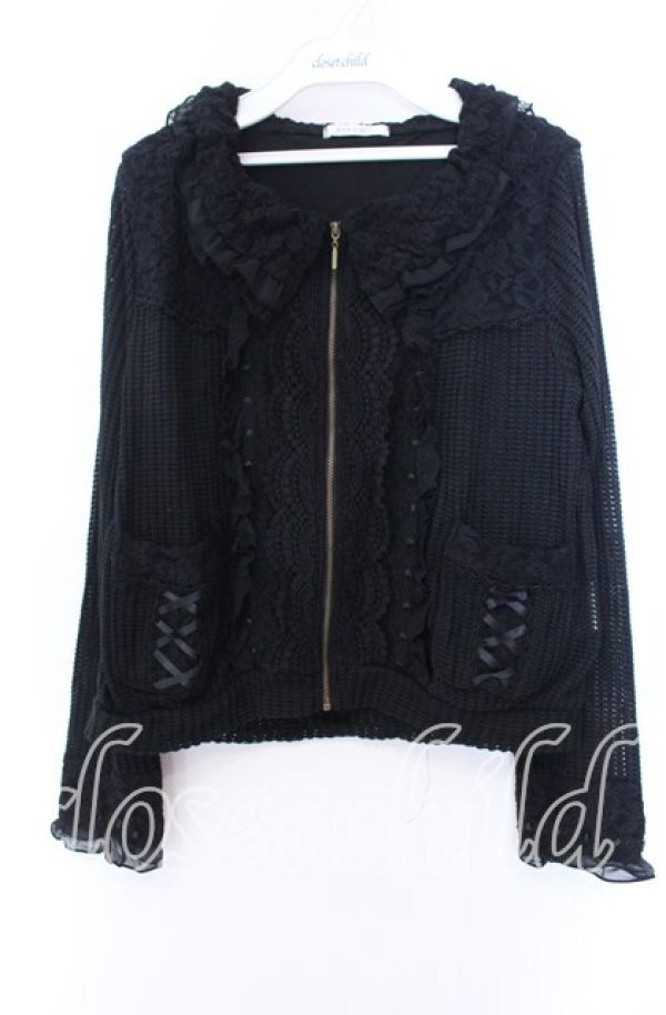 画像1: axes femme / レース配色ニットパーカー Ｍ クロ O-25-11-29-075-AX-TO-IG-OS (1)