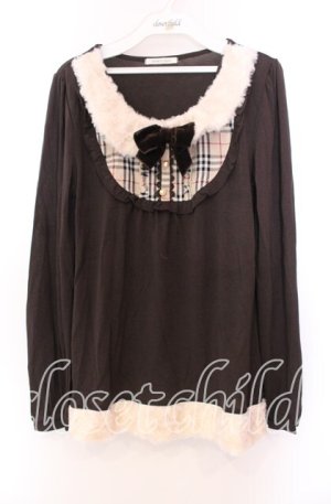 画像: axes femme / ファー切り替えレイヤード風カットソー  ブラウン O-25-11-29-076-AX-TO-IG-OS