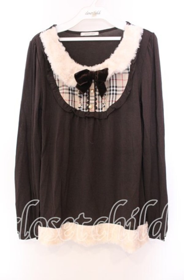 画像1: axes femme / ファー切り替えレイヤード風カットソー  ブラウン O-25-11-29-076-AX-TO-IG-OS (1)