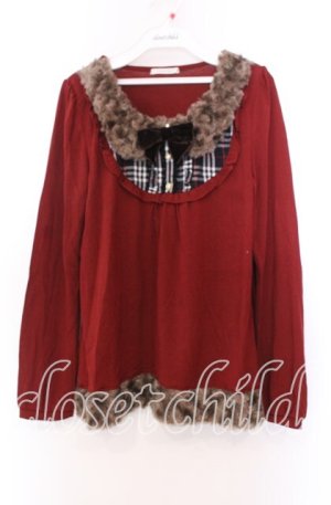 画像: axes femme / ファー切り替えレイヤード風カットソー  アカ O-25-11-29-078-AX-TO-IG-OS