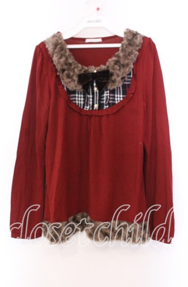 画像1: axes femme / ファー切り替えレイヤード風カットソー  アカ O-25-11-29-078-AX-TO-IG-OS (1)