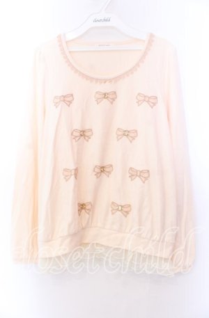 画像: axes femme / チュールリボンアップリケカットソー  アイボリー O-25-11-29-079-AX-TO-IG-OS