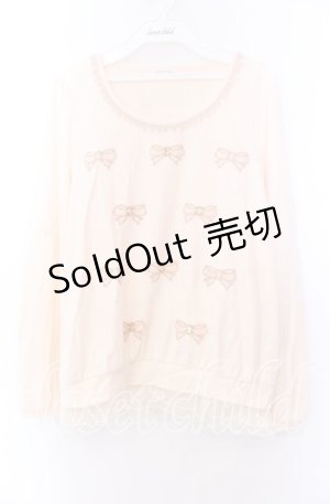 画像: axes femme / チュールリボンアップリケカットソー  アイボリー O-25-11-29-079-AX-TO-IG-OS