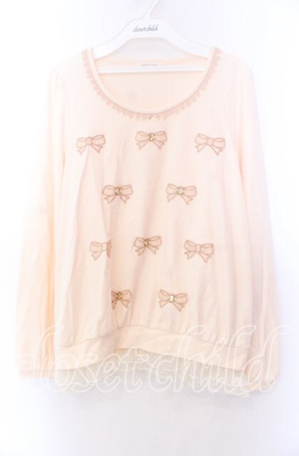 画像1: axes femme / チュールリボンアップリケカットソー  アイボリー O-25-11-29-079-AX-TO-IG-OS (1)