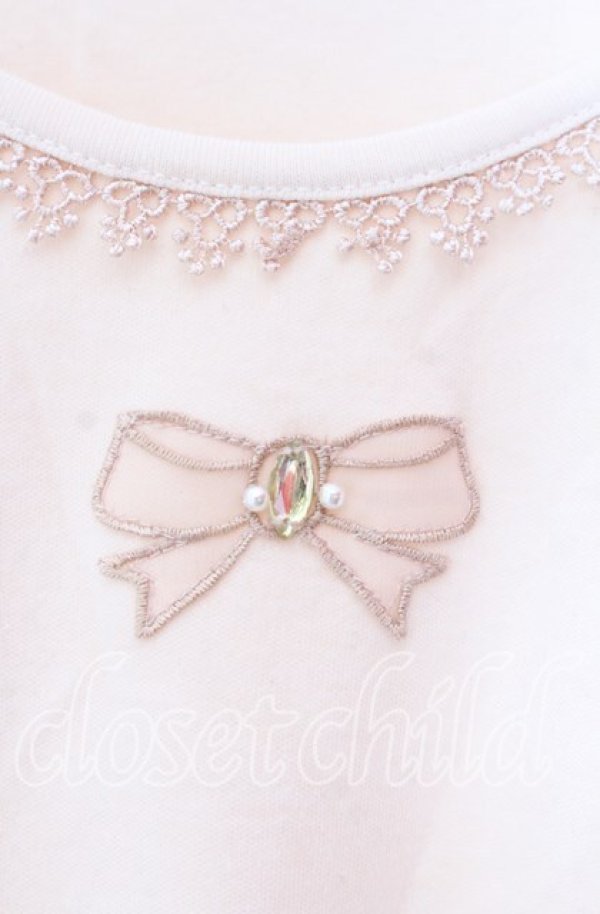 画像2: axes femme / チュールリボンアップリケカットソー  アイボリー O-25-11-29-079-AX-TO-IG-OS (2)